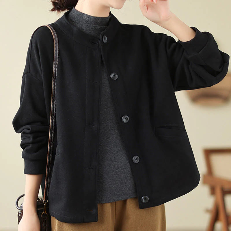 Buddha Stones Solid Color Women's Long Sleeve Jacket With Pockets