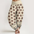 Buddha Stones Floral Pattern Pure Cotton Women's Harem Elastic High Waist Pants