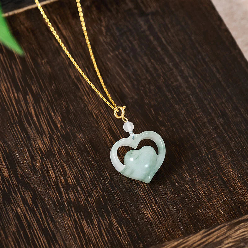 Buddha Stones Hollow Love Heart Jade Abundance Necklace Pendant