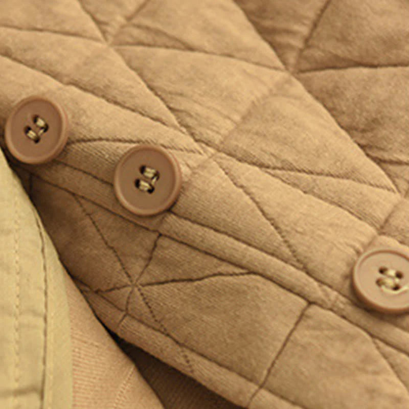 Buddha Stones Winter Cotton Long Sleeve Diamond Pattern Women's Thermal Jacket With Pockets