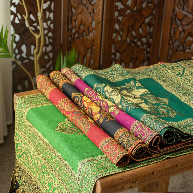 Buddha Stones Vintage Elephant Pattern Tassels Strength Table Runner Home Decoration (Extra 35% Off | USE CODE: FS35)