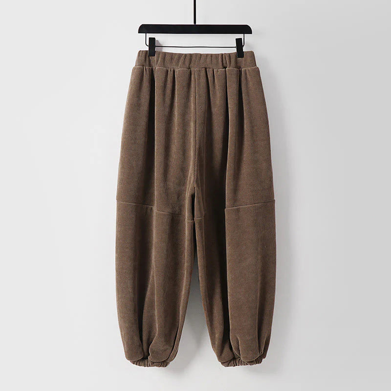 Buddha Stones Winter Solid Color Lace-up Men's Harem Cotton Corduroy Pants With Pockets