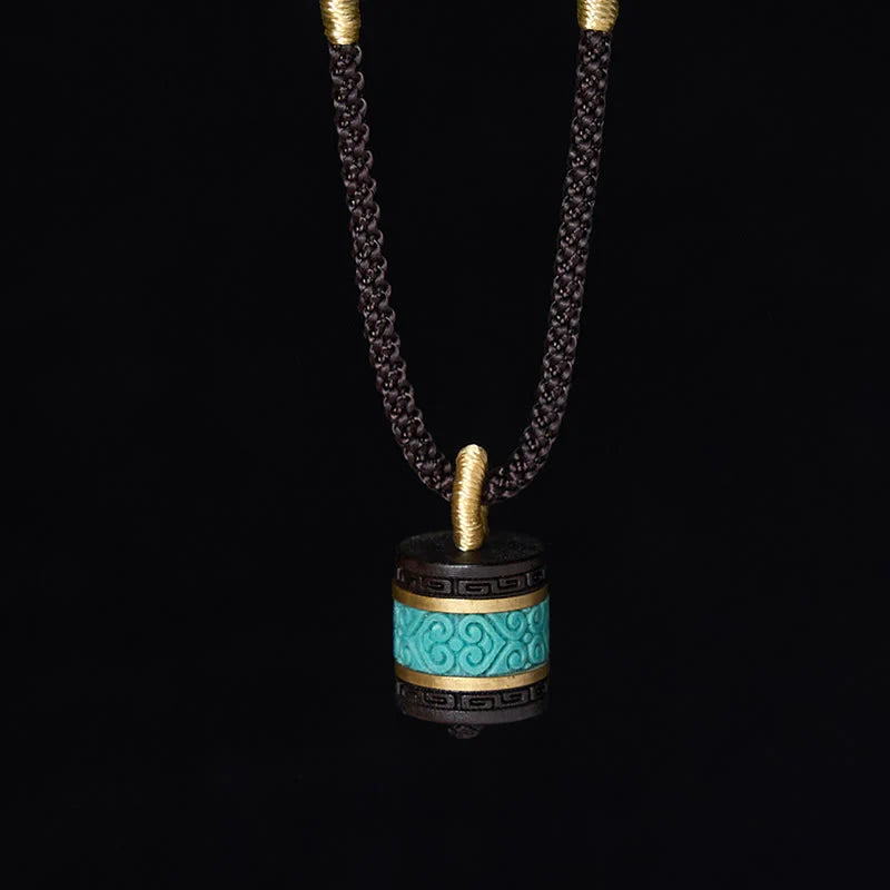 Buddha Stones Ebony Wood Turquoise Cylinder Peace Necklace Pendant