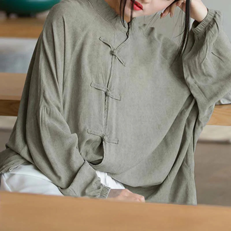 Buddha Stones Frog-Button Long Sleeve Shirt Zen Tai Chi Meditation Top Hanfu Clothing Jacket