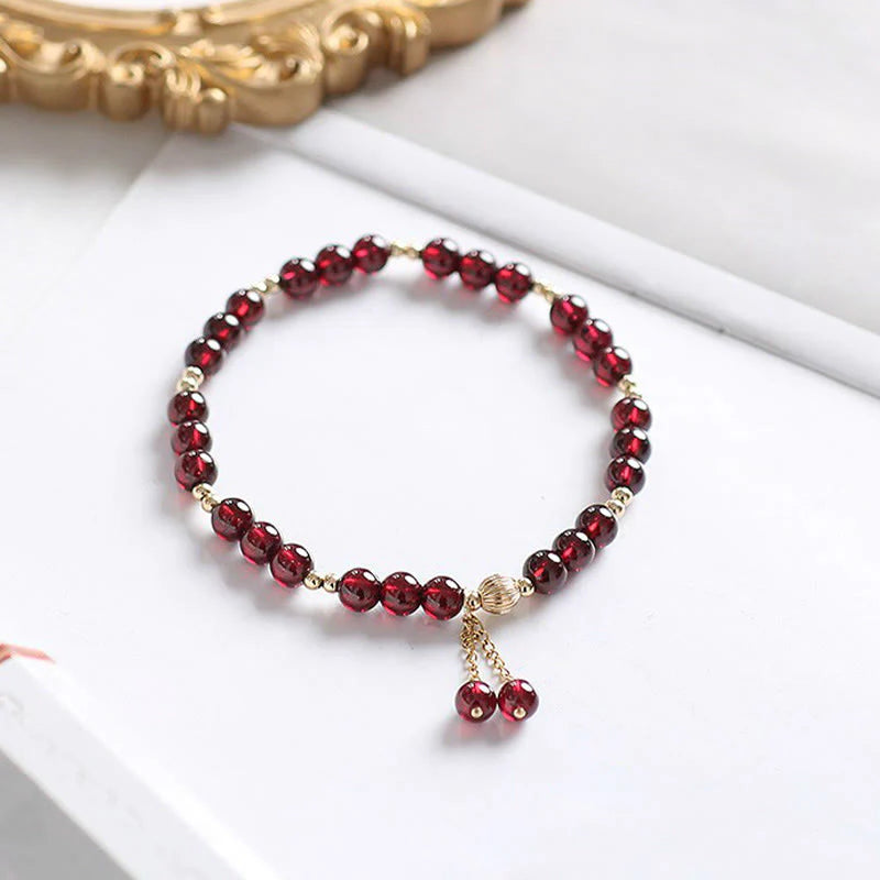 Buddha Stones 14K Gold Plated Alloy Natural Garnet Calm Bracelet