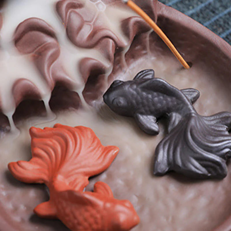 Buddha Stones Koi Fish Ox Purple Clay Ceramic Incense Stick Holder Healing Incense Burner Decoration