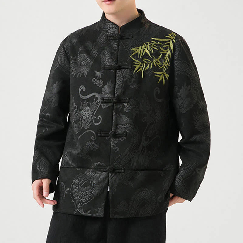 Buddha Stones Bamboo Dragon Frog-Button Desgin Long Sleeve Men's Jacket