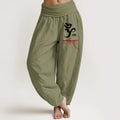 Buddha Stones Om Spells Pattern Women's Elastic Waist Harem Cotton Pants