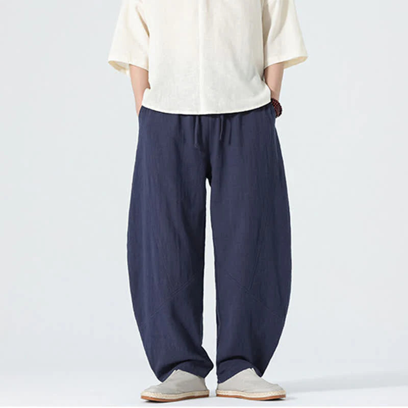 Buddha Stones Spring Pure Color Men's Cotton Drawstring Pants With Pockets