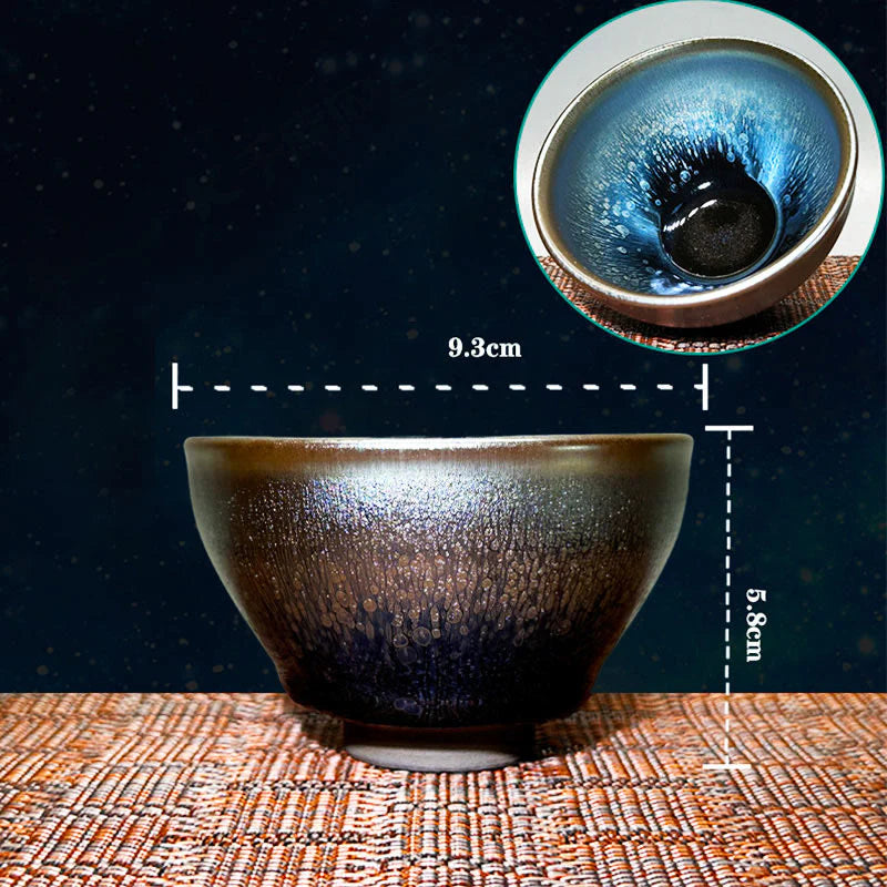 Buddha Stones Handmade Chinese Jianzhan Oil Drop Spots Pattern Ceramic Teacup Tenmoku Kung Fu Tea Cup 150ml