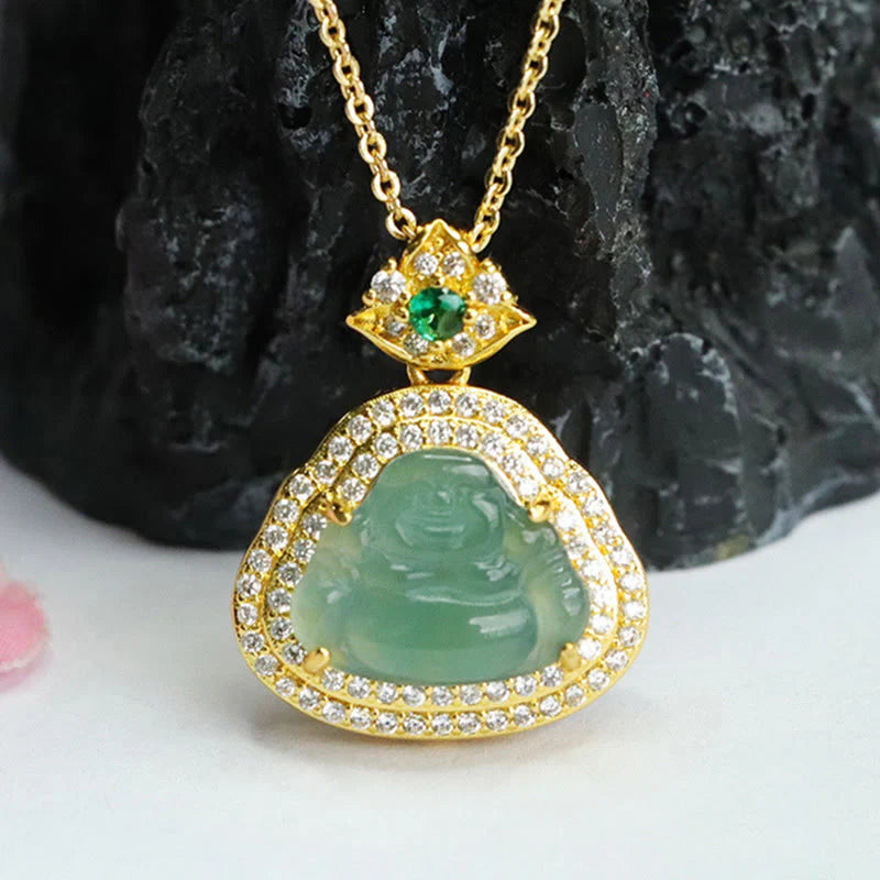 Buddha Stones Jade Laughing Buddha Prosperity Luck Necklace Pendant