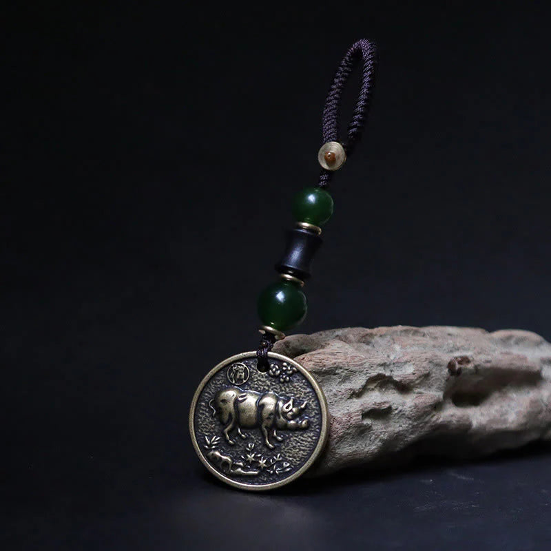 Buddha Stones Chinese Zodiac Year Of The Horse Bagua Fu Character Copper Brass Balance Key Chain