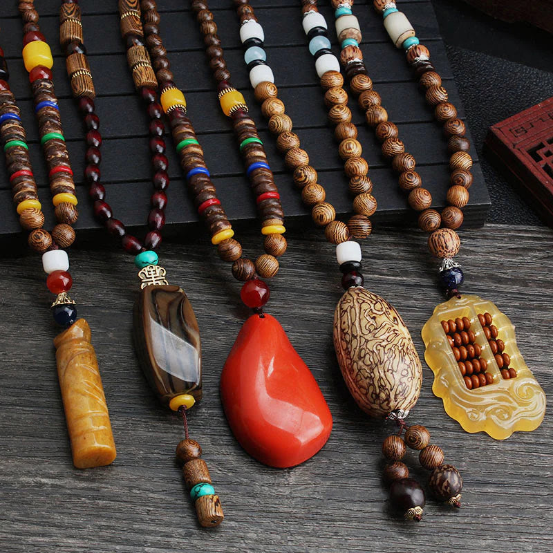 Buddha Stones Tibetan Wenge Wood Bodhi Seed Agate Balance Peace Necklace Pendant (Extra 40% Off | USE CODE: FS40)