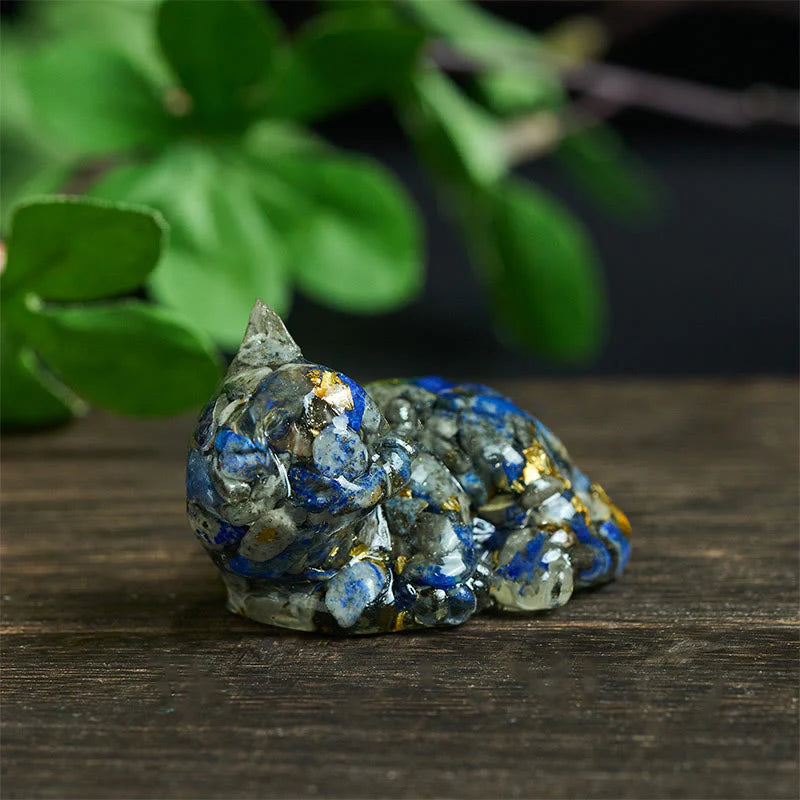 Buddha Stones Crystal Chip Epoxy Resin Small Cat Positive Decoration