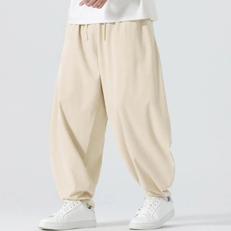 Buddha Stones Fall Solid Color Corduroy Men's Harem Pants With Pockets