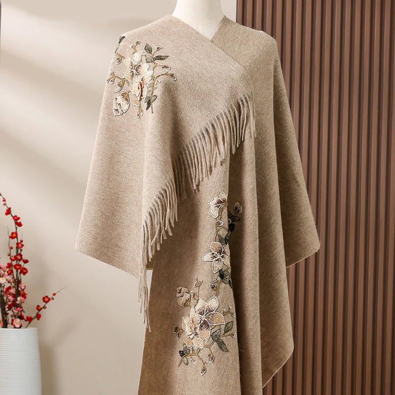 Buddha Stones Wool Shawl White Orange Flower Embroidery Tassel Winter Cozy Travel Scarf Wrap