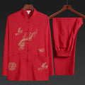 Buddha Stones Chinese New Year Embroidered Dragon Frog-button Tang Suit Hanfu Traditional Uniform Long Sleeve Top Pants Clothing Men's Set