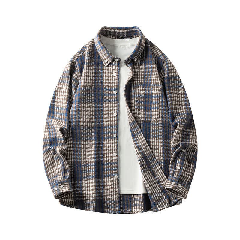 Buddha Stones Commute Multicolor Plaid Button Men's Cotton Long Sleeve Shirts With Pocket