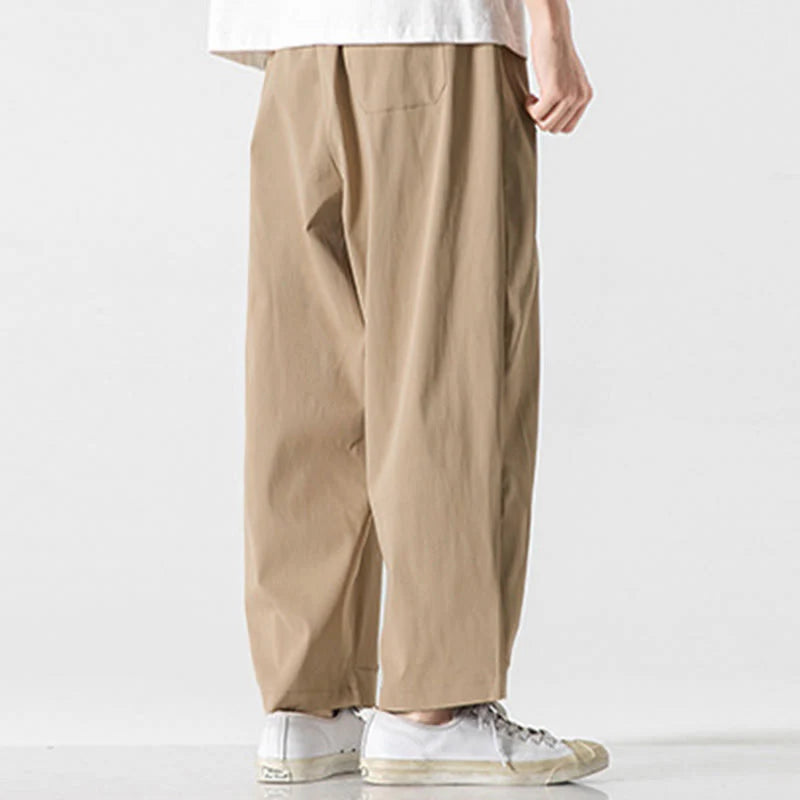 Buddha Stones Summer Solid Drawstring Ankle-Length Men's Cargo Harem Pants With Pockets