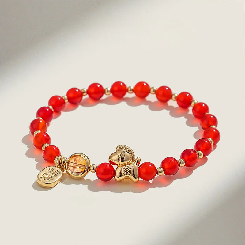 Buddha Stones Year Of The Horse Strawberry Quartz Citrine Red Agate Pink Crystal Love Bracelet