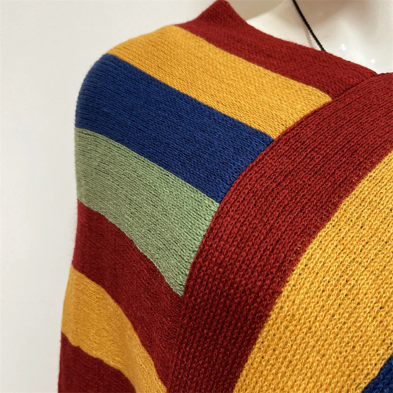 Buddha Stones Tibetan Colorful Striped Design Shawl Tassels Pullover Winter Cozy Travel Scarf Wrap
