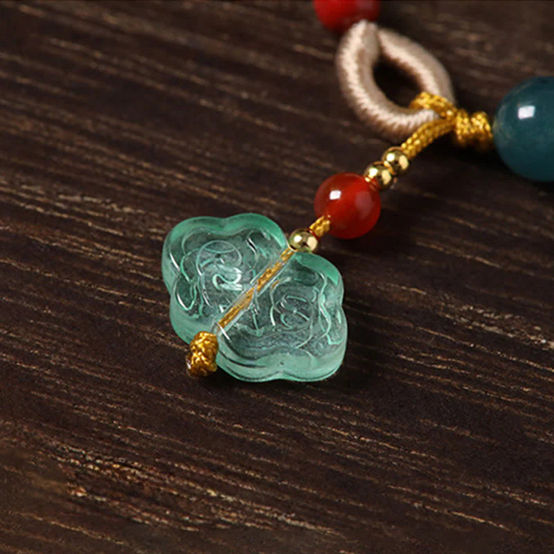 Buddha Stones Year of the Horse Copper Cinnabar Blue Chalcedony Red Agate Liuli Luck Phone Hanging Decoration