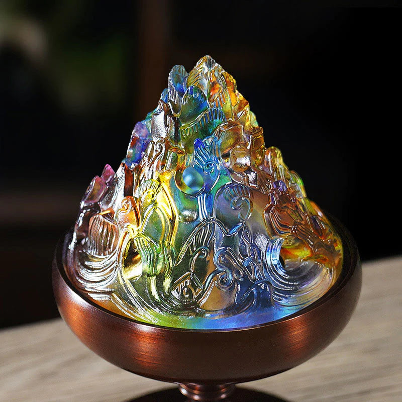Buddha Stones Liuli Crystal Mountain Healing Meditation Incense Burner