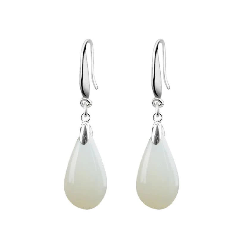 Buddha Stones Hetian White Jade Water Drop Luck Blessing Dangle Earrings (Extra 30% Off | USE CODE: FS30)