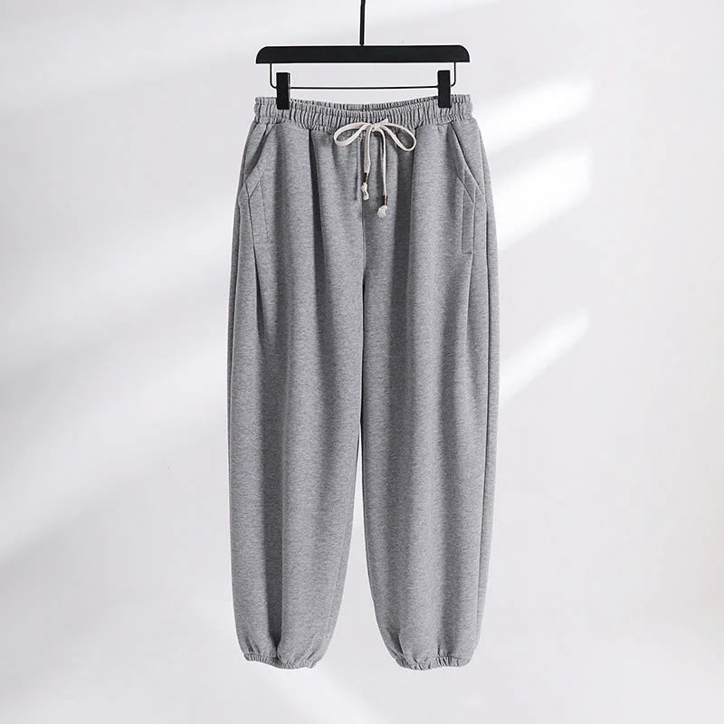 Buddha Stones Fall Winter Solid Drawstring Regular Fleece-Lined Elastic Waist Men's Cotton Harem Pants With Pockets
