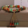 Buddha Stones Colorful Peacock Agate Bamboo Beads Tassel Courage Bracelet