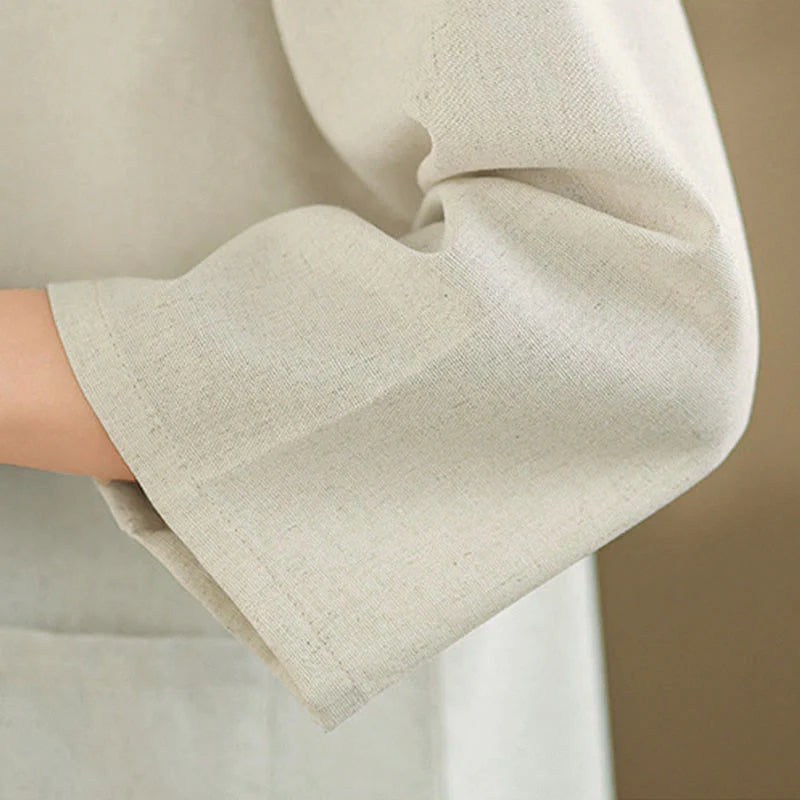 Buddha Stones Commute Embroidery Floral Pattern Three Quarter Sleeve Women's Cotton Shirt With Pockets