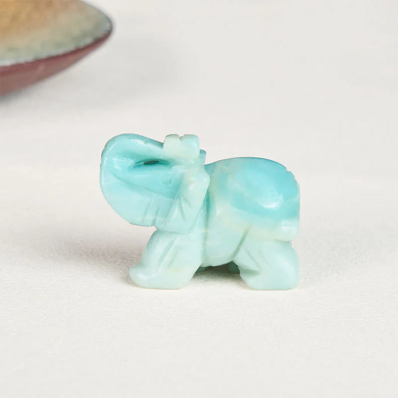 Buddha Stones ''May Blessings Walk With You'' Natural Small Elephant Amazonite Amethyst Jade Black Obsidian Stone Decoration Includes Gift Message Card