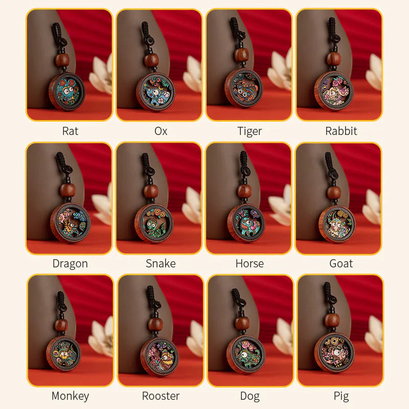 Buddha Stones Year Of The Dragon Hand Painted Chinese Zodiac Rosewood Carved Calm Key Chain (Extra 35% Off | USE CODE: FS35)