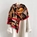 Buddha Stones Winter Crane Plum Blossom Auspicious Clouds Pattern Tassels Cozy Scarf Shawl