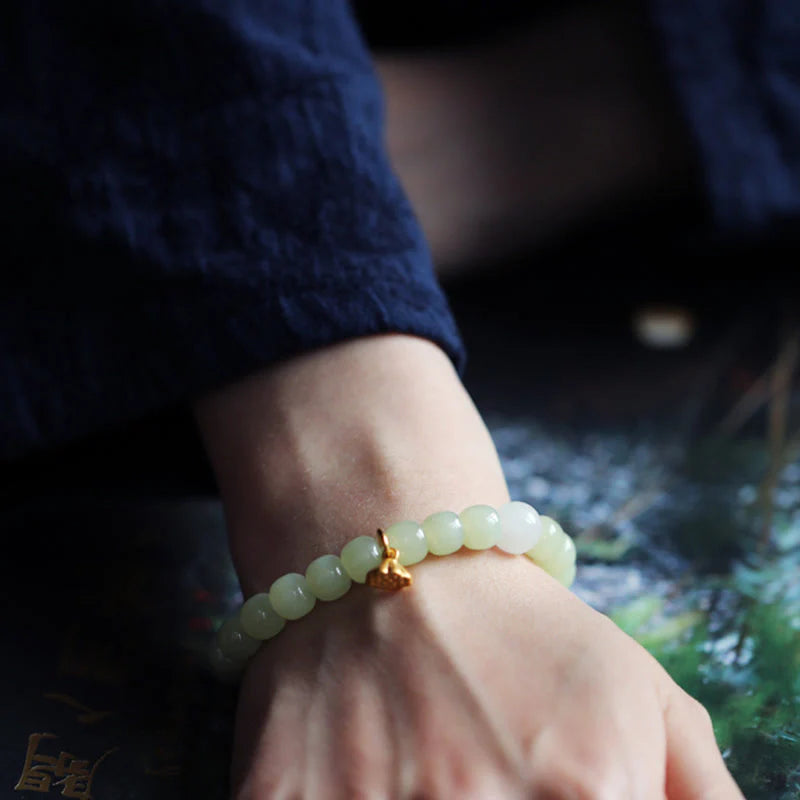Buddha Stones Jade Lotus Abundance Adjustable Bracelet