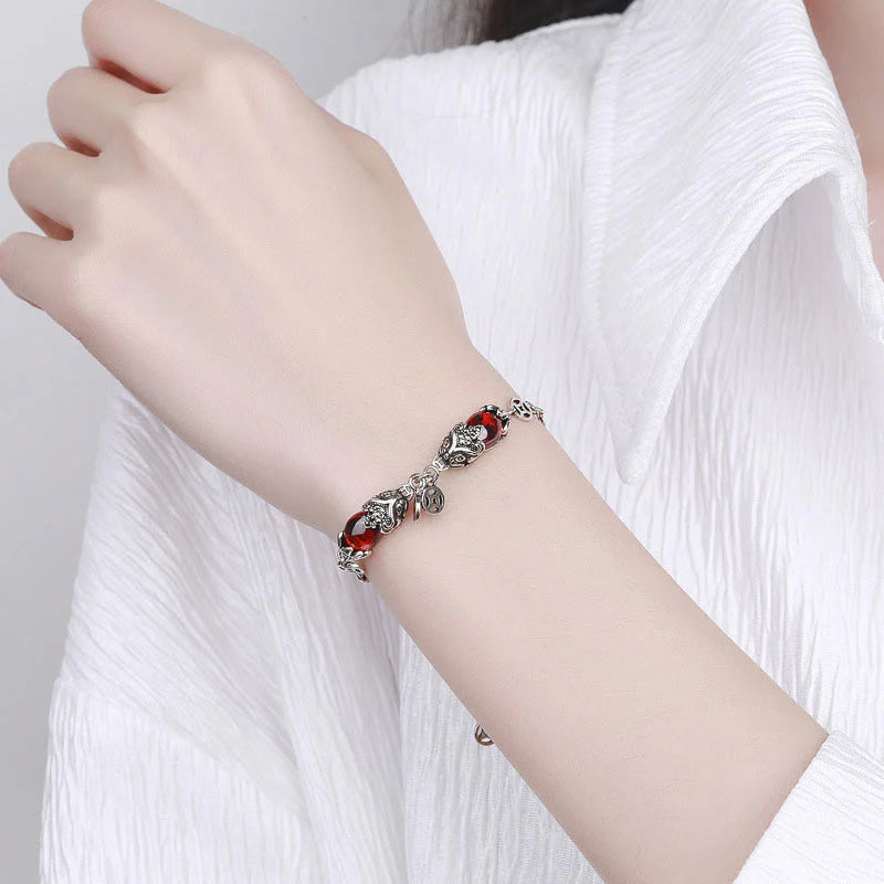Buddha Stones Garnet Double PiXiu Copper Coin Protection Chain Bracelet (Extra 40% Off | USE CODE: FS40)