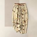 Buddha Stones Pure Cotton Retro Branch Flowers Pattern Elastic Waist Women's Pants With Pockets