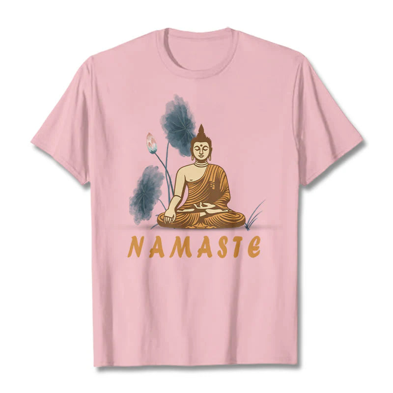 Buddha Stones NAMASTE Buddha Lotus Leaf Tee T-shirt