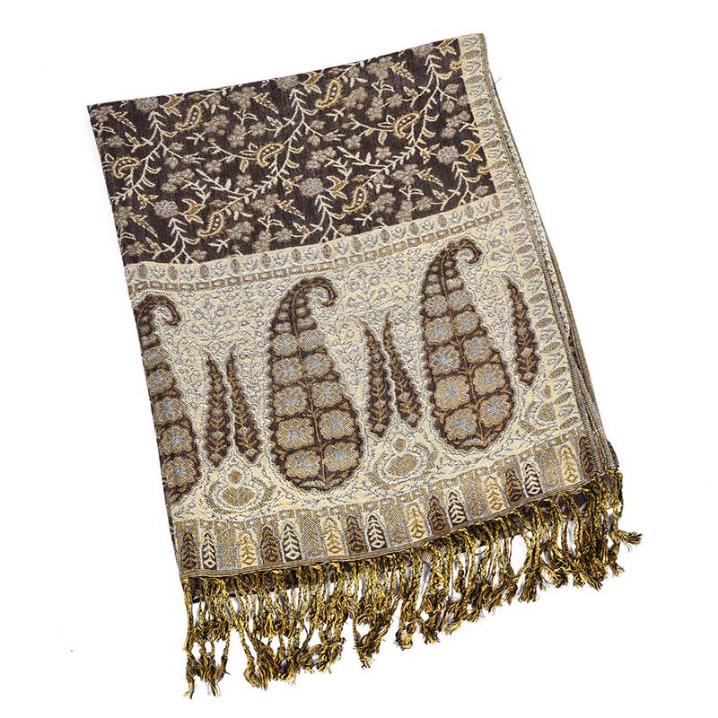 Buddha Stones Jacquard Color Contrast Patchwork Paisley Pattern Tassel Cozy Scarf Shawl