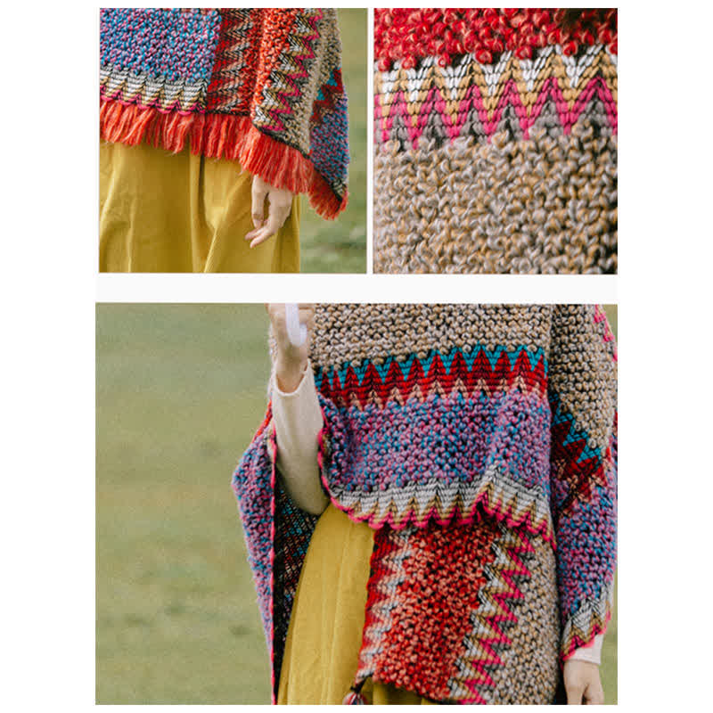 Buddha Stones Tibetan Shawl Warm Cloak Tibetan Tassel Scarf