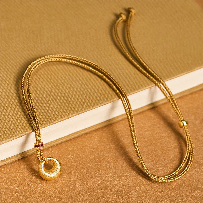 Buddha Stones 24k Gold Plated Copper Peace Buckle Texture Wealth Necklace Pendant