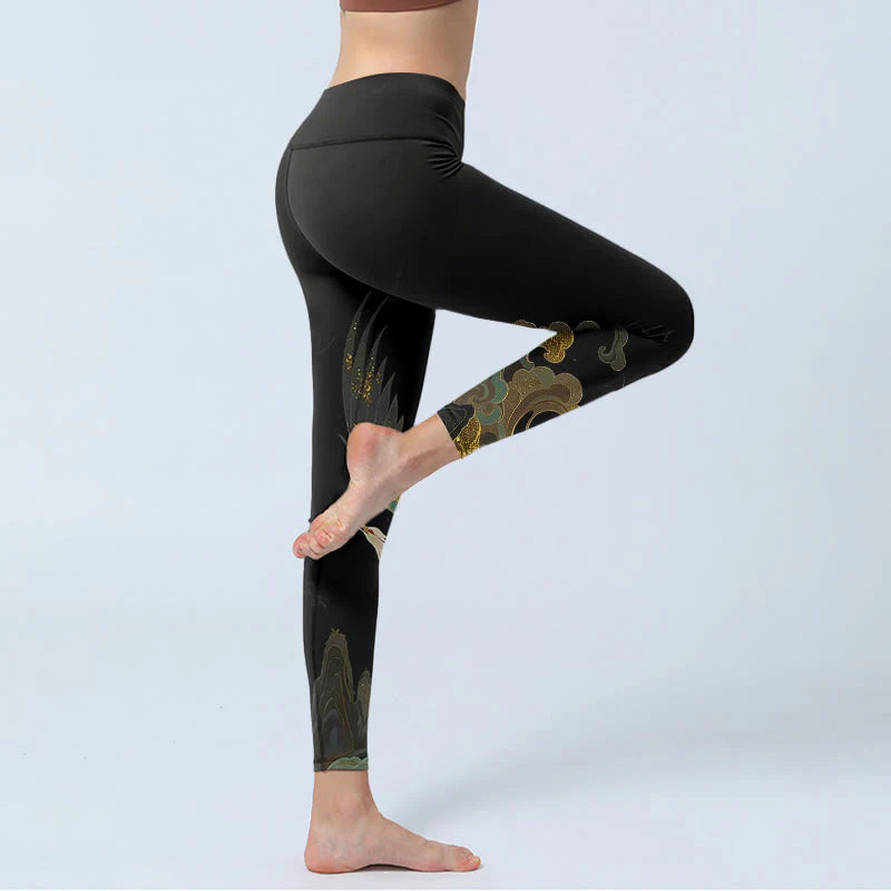 Buddha Stones Soaring Phoenix Cloud Pattern Print Gym Leggings Women's Yoga Pants