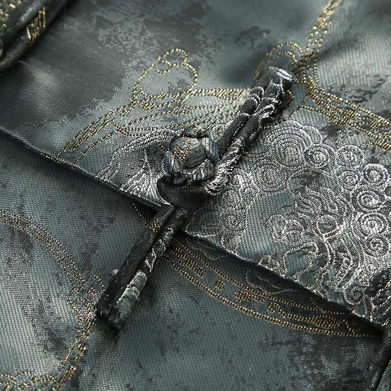 Buddha Stones Kirin Mountains Frog-Button Long Sleeve Men's Jacket With Pockets