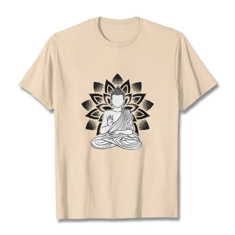 Buddha Stones Seated Buddha Lotus Flower Pattern Tee T-shirt
