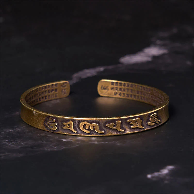 Buddha Stones Six True Words 'om Mani Padme Hum' Heart Sutra Copper Brass Wisdom Peace Cuff Bracelet Bangle