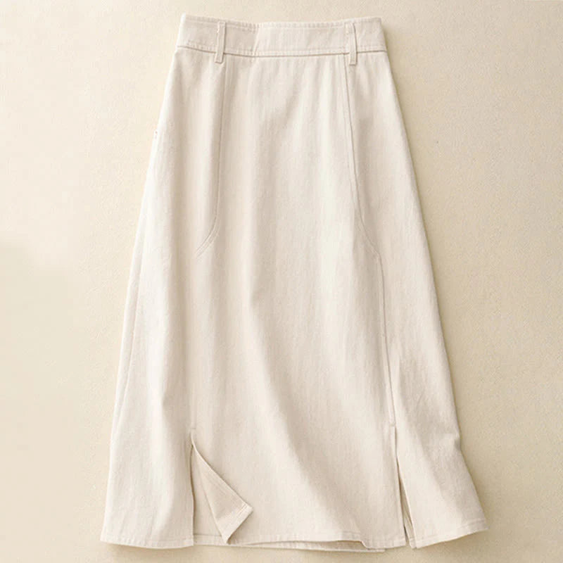 Buddha Stones Women's Plain Cotton Skirt With Pockets