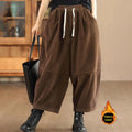 Buddha Stones Women's Drawstring Design Cotton Corduroy Thermal Fleece-Lined Pants With Pockets