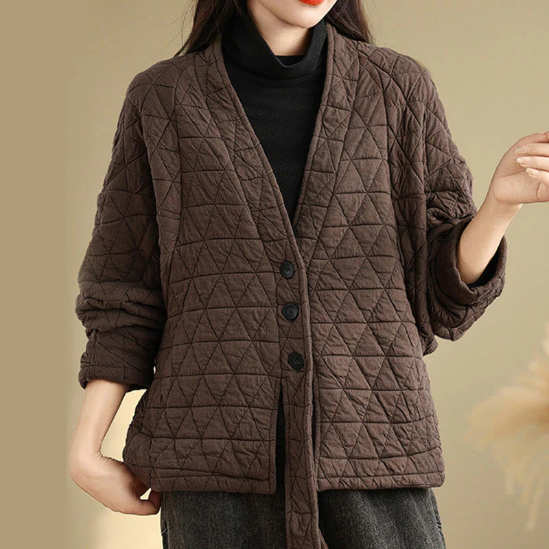 Buddha Stones Women's Buttons Long Sleeve Thickened Cotton Jacket With Pockets