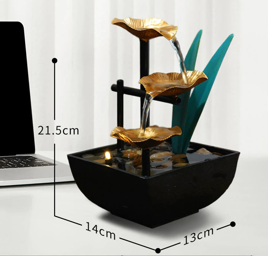 Buddha Stones Three Layers Waterfall Fountain Tabletop Lotus Ornaments With River Rocks Desktop Decoration