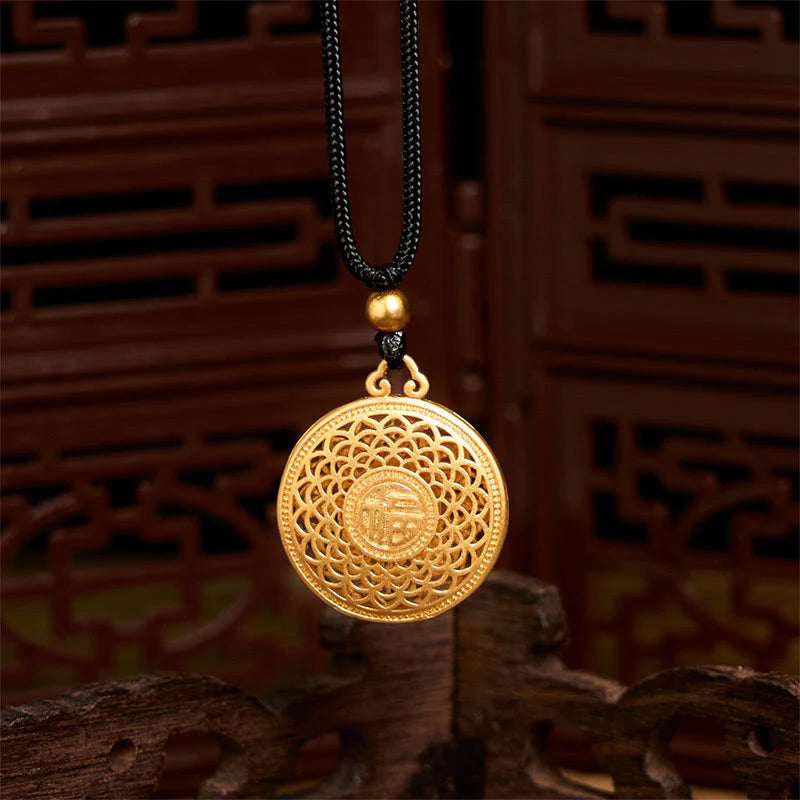 Buddha Stones Copper Eight Treasure Compass Fu Character Fortune Rope Necklace Pendant